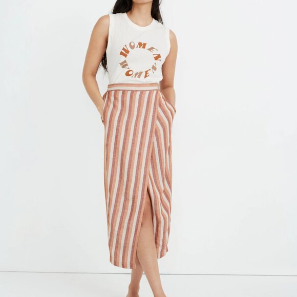 Madewell Dresses & Skirts - MADEWELL Pull-On Wrap Linen Midi Skirt in Stripe SZ S